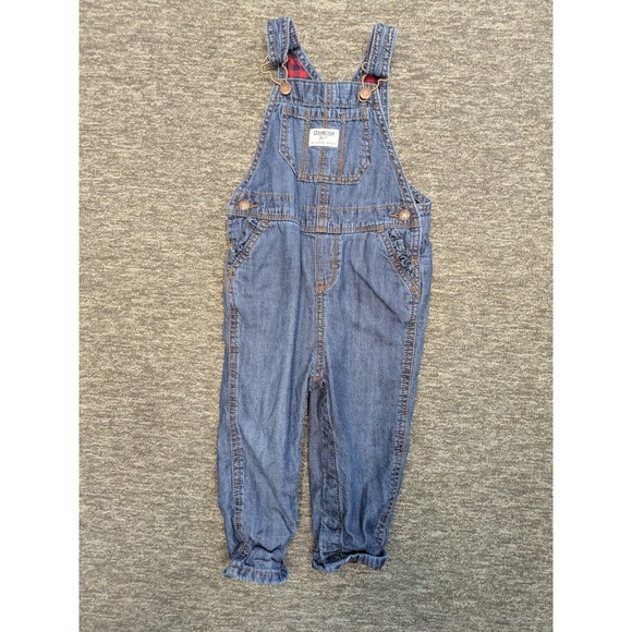 OshKosh B'gosh Other - OshKosh B'gosh Denim Overalls Kid's‎ 24M Blue Plaid Lined Adjustable Straps